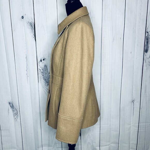 J Crew Coat Womens Sz 8 Tan Wool Blend Double Breasted Peacoat Classic - Picture 5 of 10